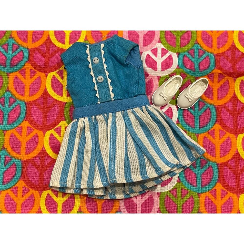 1960s Pepper Doll Shoes, Blue Romper and Skirt Wrap "Tammy's Family" As Shown